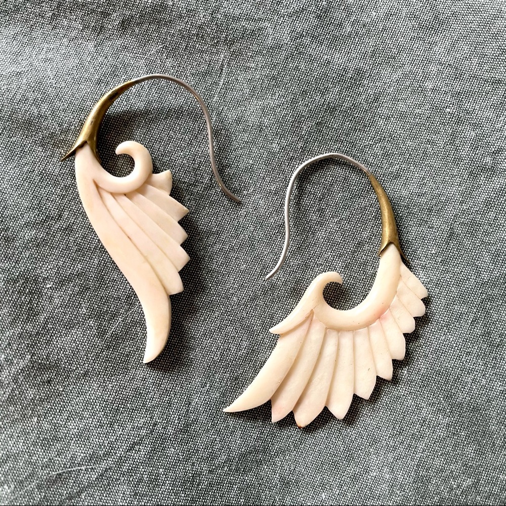 Vintage Carved Bone Earrings - Picture 2 of 5